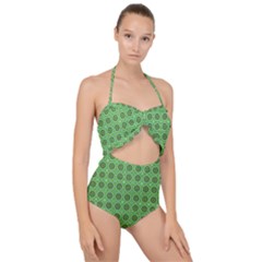 Floral Circles Green Scallop Top Cut Out Swimsuit