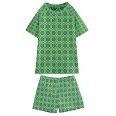 Floral Circles Green Kids  Swim Tee And Shorts Set by BrightVibesDesign