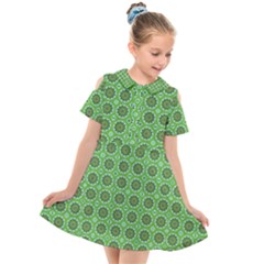 Floral Circles Green Kids  Short Sleeve Shirt Dress by BrightVibesDesign