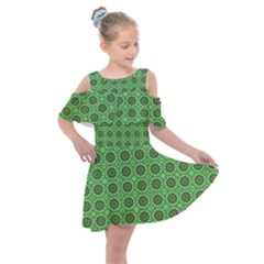 Floral Circles Green Kids  Shoulder Cutout Chiffon Dress