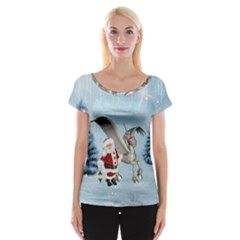 Santa Claus With Cute Pegasus In A Winter Landscape Cap Sleeve Top by FantasyWorld7