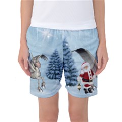 Santa Claus With Cute Pegasus In A Winter Landscape Women s Basketball Shorts by FantasyWorld7