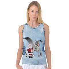 Santa Claus With Cute Pegasus In A Winter Landscape Women s Basketball Tank Top by FantasyWorld7