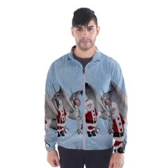 Santa Claus With Cute Pegasus In A Winter Landscape Windbreaker (men) by FantasyWorld7