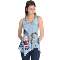 Santa Claus With Cute Pegasus In A Winter Landscape Sleeveless Tunic by FantasyWorld7