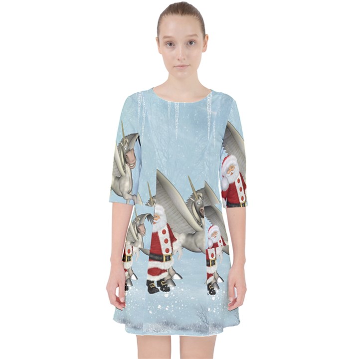 Santa Claus With Cute Pegasus In A Winter Landscape Pocket Dress