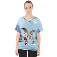 Santa Claus With Cute Pegasus In A Winter Landscape V-neck Dolman Drape Top by FantasyWorld7