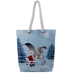 Santa Claus With Cute Pegasus In A Winter Landscape Full Print Rope Handle Tote (small) by FantasyWorld7