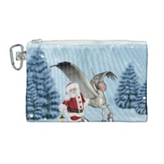 Santa Claus With Cute Pegasus In A Winter Landscape Canvas Cosmetic Bag (large) by FantasyWorld7