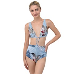 Santa Claus With Cute Pegasus In A Winter Landscape Tied Up Two Piece Swimsuit by FantasyWorld7