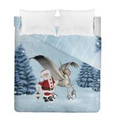 Santa Claus With Cute Pegasus In A Winter Landscape Duvet Cover Double Side (full/ Double Size) by FantasyWorld7