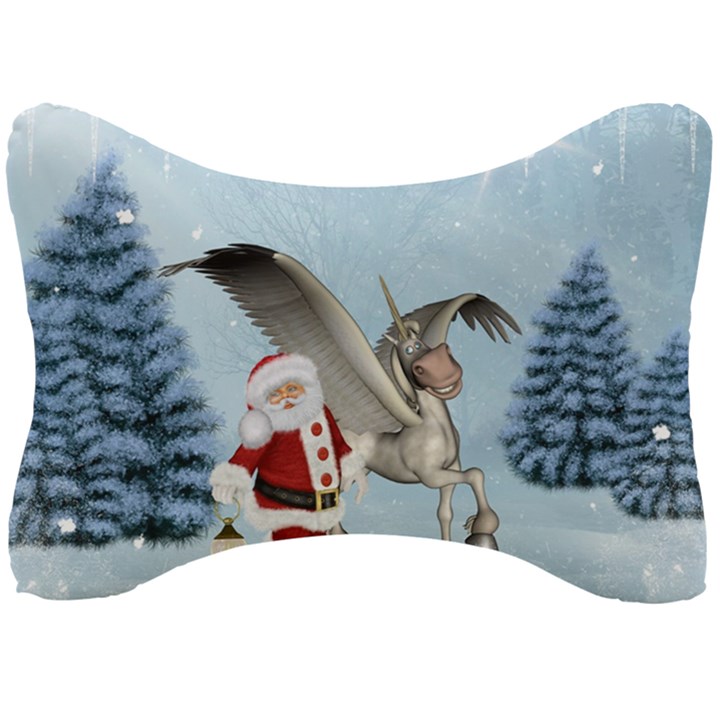 Santa Claus With Cute Pegasus In A Winter Landscape Seat Head Rest Cushion