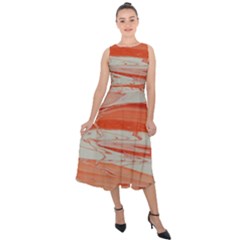 Orange Swirl Midi Tie-back Chiffon Dress by WILLBIRDWELL