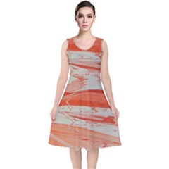 Orange Swirl V-neck Midi Sleeveless Dress  by WILLBIRDWELL