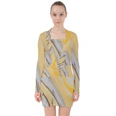 Yellow Jungle V-neck Bodycon Long Sleeve Dress by WILLBIRDWELL