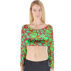 Officially Sexy Sea Green Yellow & Red Cracked Pattern Long Sleeve Crop Top (tight Fit) by OfficiallySexy