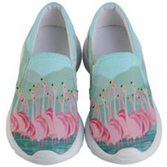 Turquoise Flamingo Pattern Kid s Lightweight Slip Ons by PattyVilleDesigns