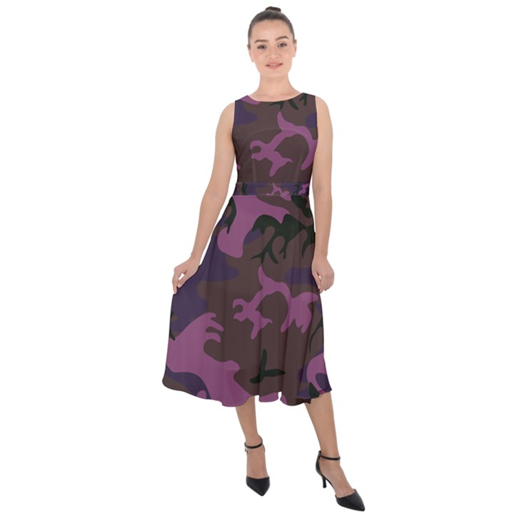 Camouflage Violet Midi Tie-Back Chiffon Dress