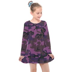 Camouflage Violet Kids  Long Sleeve Dress