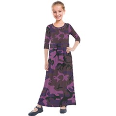 Camouflage Violet Kids  Quarter Sleeve Maxi Dress