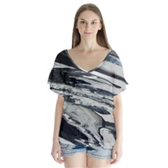 Space Orca V-neck Flutter Sleeve Top by WILLBIRDWELL