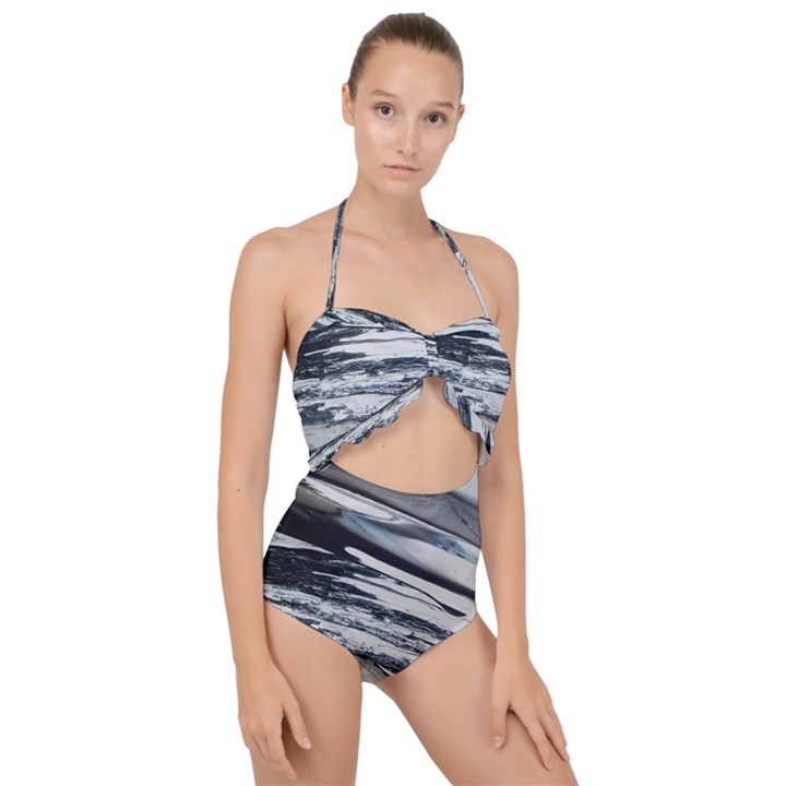 SPACE ORCA Scallop Top Cut Out Swimsuit