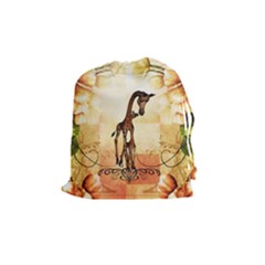 Cute Giraffe Mum With Funny Giraffe Baby Drawstring Pouch (medium) by FantasyWorld7