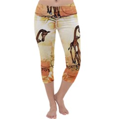 Cute Giraffe Mum With Funny Giraffe Baby Capri Yoga Leggings by FantasyWorld7