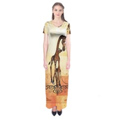 Cute Giraffe Mum With Funny Giraffe Baby Short Sleeve Maxi Dress by FantasyWorld7