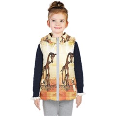 Cute Giraffe Mum With Funny Giraffe Baby Kid s Hooded Puffer Vest by FantasyWorld7