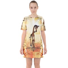 Cute Giraffe Mum With Funny Giraffe Baby Sixties Short Sleeve Mini Dress