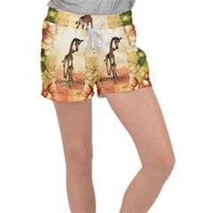 Cute Giraffe Mum With Funny Giraffe Baby Women s Velour Lounge Shorts by FantasyWorld7