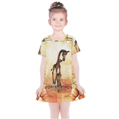 Cute Giraffe Mum With Funny Giraffe Baby Kids  Simple Cotton Dress by FantasyWorld7