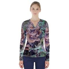 Abstract Of Mushroom V-neck Long Sleeve Top by canvasngiftshop