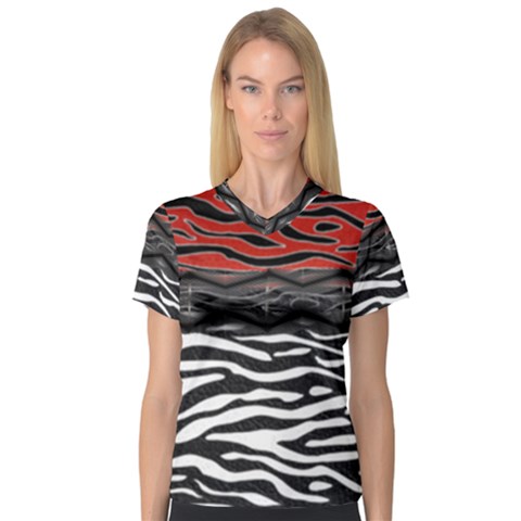 Black And Red Zebra Stripes  Pattern By Flipstylez Designs V-neck Sport Mesh Tee by flipstylezfashionsLLC