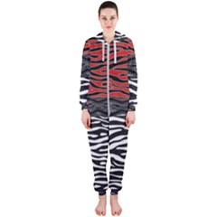 Black And Red Zebra Stripes  Pattern By Flipstylez Designs Hooded Jumpsuit (ladies) 