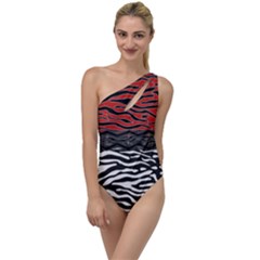 Black And Red Zebra Stripes  Pattern By Flipstylez Designs To One Side Swimsuit by flipstylezfashionsLLC