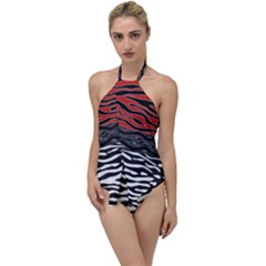 Black And Red Zebra Stripes  Pattern By Flipstylez Designs Go With The Flow One Piece Swimsuit by flipstylezfashionsLLC