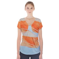 Orange And Blue Short Sleeve Front Detail Top by WILLBIRDWELL