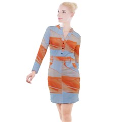 Orange And Blue Button Long Sleeve Dress