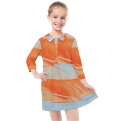 Orange And Blue Kids  Quarter Sleeve Shirt Dress