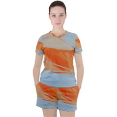 Orange And Blue Women s Tee And Shorts Set