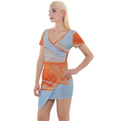 Orange And Blue Short Sleeve Asymmetric Mini Dress