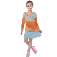 Orange And Blue Kids  Long Sleeve Velvet Dress