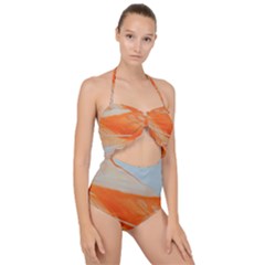 Orange And Blue Scallop Top Cut Out Swimsuit