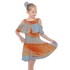 Orange And Blue Kids  Shoulder Cutout Chiffon Dress