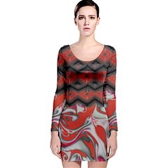 Red Swirls Designs By Flipstylez Designs Long Sleeve Velvet Bodycon Dress