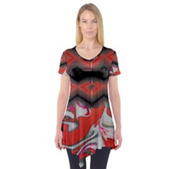 Red Swirls Designs By Flipstylez Designs Short Sleeve Tunic  by flipstylezfashionsLLC