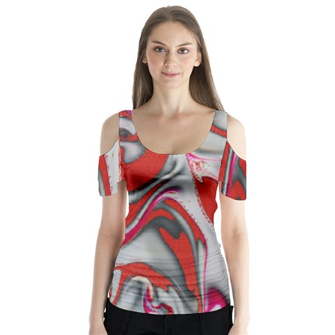 Elegant Red Swirls By Flipstylez Designs Butterfly Sleeve Cutout Tee  by flipstylezfashionsLLC