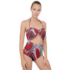 Elegant Red Swirls By Flipstylez Designs Scallop Top Cut Out Swimsuit